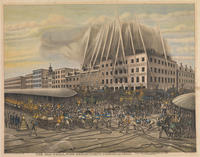 The old Phila. fire department. Period of 1850. The great engine contest on Sunday evening July 7th 1850 at 5th & Market sts.