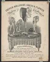 French Millinery, Dress & Flower Making Establishment. Madame Petit, between Second and Third, South side, up stairs. No. 70 Chesnut St. Philadelphia. From Paris.