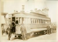 [Steam dummy, with crowd, near Frankford Dummy Depot, Frankford Avenue and Arrott Street, Philadelphia.]