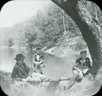 [George Doering and two nephews overlooking a stream in the Pocono Mountains, Pa.]
