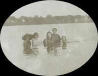 [Group of young girls posing in the water, near Betterton, Md.]