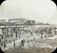 [Crowded beach near the boardwalk taken from a pier, Atlantic City, N.J.]