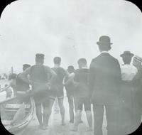 [Crowd standing on the beach looking toward the ocean, Atlantic City, N.J.]