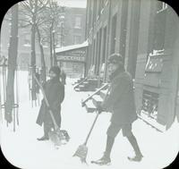 [Albert Lindsay and Karl Doering shoveling snow near 1837 N. Bouvier Street, Philadelphia.]