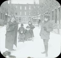 [Albert Lindsay and Karl Doering playing with friends in the snow, 1837 N. Bouvier Street, Philadelphia.]