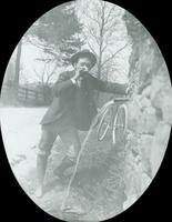 [Bicycling trip, William Doering drinking from fountain, Fairmount Park, Philadelphia.]