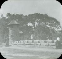 [Stone bridge and watch tower, Long Island, N.Y.]