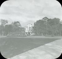 [Distant view of italianate tower of house, Audubon, N.J.]