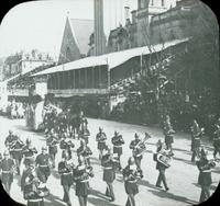 [Peace Jubilee parade, Police Department Marching Band, in front of Keneseth Israel Temple, 1717 North Broad Street, Philadelphia.]