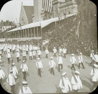 [Peace Jubilee parade, Freihofer's Bakers marching in front of Keneseth Israel Temple, 1717 North Broad Street, Philadelphia.]