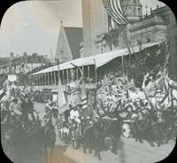 [Peace Jubilee parade, a statue of liberty float in front of Keneseth Israel Temple, 1717 North Broad Street, Philadelphia.]