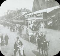 [Peace Jubilee parade, square float in front of the Keneseth Israel Temple, 1717 North Broad Street, Philadelphia.]