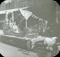 [Peace Jubilee parade, women in boat-shaped float in front of the Keneseth Israel Temple, 1717 North Broad Street, Philadelphia.]