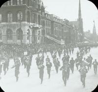 [Peace Jubilee parade, military men marching along North Broad Street near Columbia Avenue, Philadelphia.]