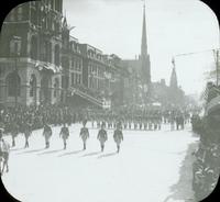 [Peace Jubilee parade, military men marching along North Broad Street near Columbia Avenue, Philadelphia.]