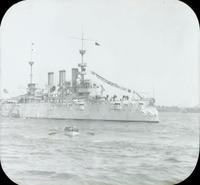 [Peace Jubilee, Naval Day, large battleship on the Delaware River.]