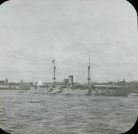 [Peace Jubilee, Naval Day, large battleship on the Delaware River.]