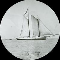 [Sailboat towing a row boat, Chesapeake Bay.]