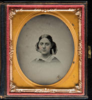 [Vignette portrait of an unidentified woman, hair parted in the middle]
