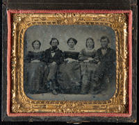 [Group portrait of three seated women and two seated men]