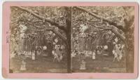 [Garden with decorative urns, children playing]