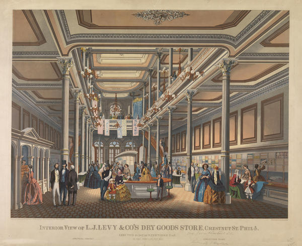 anker Mindst median Interior View of L. J. Levy & Co's Dry Goods Store, Chestnut St. Phila.:  [graphic] : Erected in 1857 by W. P. Fetridge, Esqr. 55 Feet Front & 175  Feet Deep /