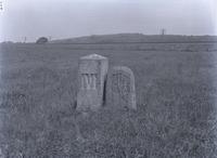 Mason & Dixon Line monumental stone with Penn's Coat of Arms on one side & Lord Baltimore's on the other and the stone marking the tangent of the N. & S. line of the Mason & Dixon Line to the circular boundry between Pennsylvania & Delaware. The latter wi